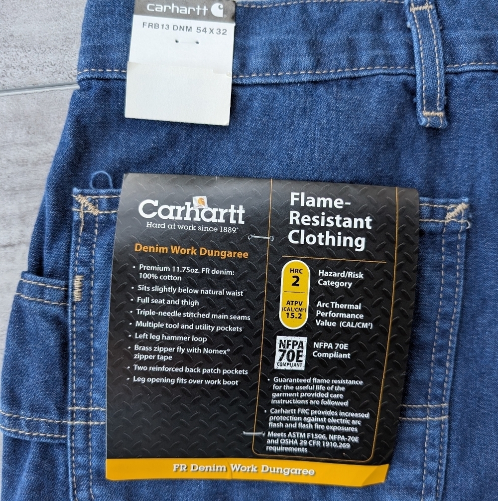 Carhartt FR Men's Original Work Dungaree Fit Straight Leg 54 x 32 NWT - Picture 6 of 9